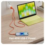 Targus HyperJuice Flex 45W GaN Dual USB-C Wall Charger with Power Delivery for Laptop Smartphone Headset White Orange