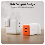 Targus HyperJuice Flex 45W GaN Dual USB-C Wall Charger with Power Delivery for Laptop Smartphone Headset White Orange