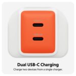 Targus HyperJuice Flex 45W GaN Dual USB-C Wall Charger with Power Delivery for Laptop Smartphone Headset White Orange