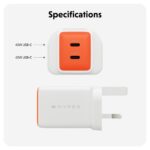 Targus HyperJuice Flex 45W GaN Dual USB-C Wall Charger with Power Delivery for Laptop Smartphone Headset White Orange