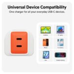 Targus HyperJuice Flex 45W GaN Dual USB-C Wall Charger with Power Delivery for Laptop Smartphone Headset White Orange