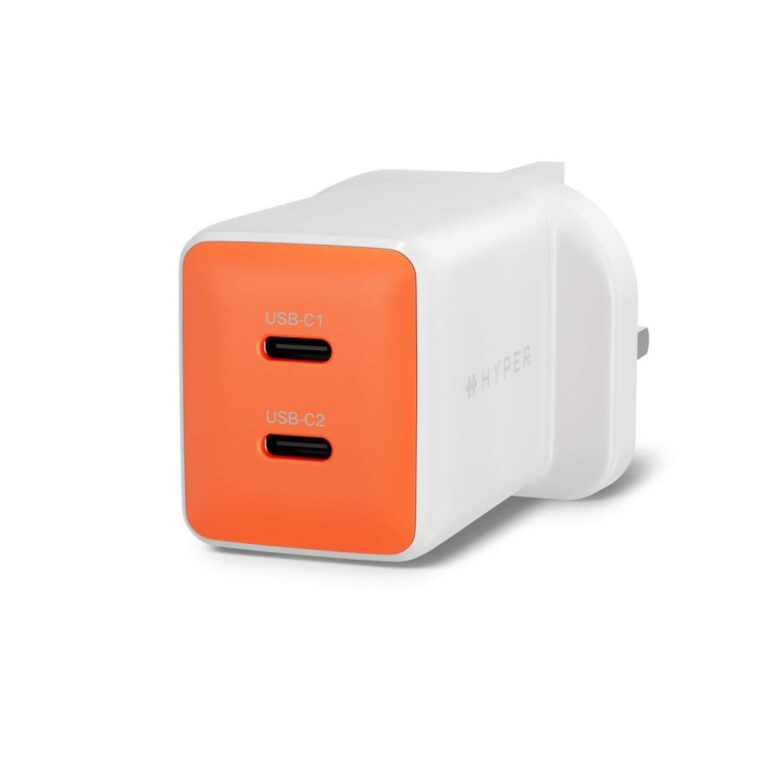 Targus HyperJuice Flex 45W GaN Dual USB-C Wall Charger with Power Delivery for Laptop Smartphone Headset White Orange