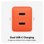 Targus HyperJuice Flex 45W GaN Wall Charger 2 USB-C Ports White Orange