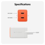 Targus HyperJuice Flex 45W GaN Wall Charger 2 USB-C Ports White Orange