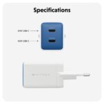 Targus HyperJuice Flex 45W GaN Wall Charger Dual USB-C USB Power Delivery White Orange
