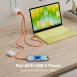 Targus HyperJuice Flex 65W GaN Wall Charger 2 USB-C 1 USB-A Ports USB PD Type G Plug White Orange
