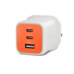 Targus HyperJuice Flex 65W GaN Wall Charger 2 USB-C 1 USB-A Ports USB PD Type G Plug White Orange