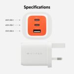 Targus HyperJuice Flex 65W GaN Wall Charger 2 USB-C 1 USB-A Ports USB PD Type G Plug White Orange