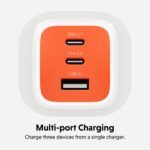 Targus HyperJuice Flex 65W GaN Wall Charger 2 USB-C 1 USB-A Ports USB PD Type G Plug White Orange