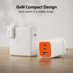 Targus HyperJuice Flex 65W GaN Wall Charger 2 USB-C 1 USB-A Ports USB PD Type G Plug White Orange