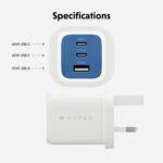 Targus HyperJuice Flex 65W GaN Wall Charger with 2 USB-C and 1 USB-A Ports, Blue and White AC Adapter