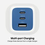 Targus HyperJuice Flex 65W GaN Wall Charger with 2 USB-C and 1 USB-A Ports, Blue and White AC Adapter