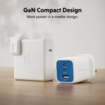 Targus HyperJuice Flex 65W GaN Wall Charger with 3 Ports 2 USB-C 1 USB-A USB Power Delivery Blue White UK Plug
