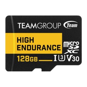 Team Group High Endurance 128 GB MicroSDXC Card V30 U1 Class 3 for Monitoring Black