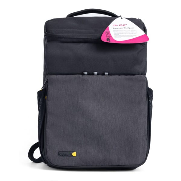 Techair TACMB001 Commuter Backpack for 14-15.6" Laptops Black Grey Pattern Water Repellent Rain Cover Lightweight