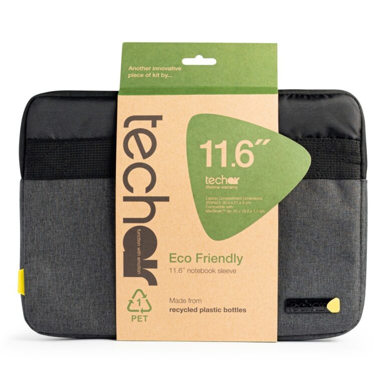 Techair TAECV007 Eco Sleeve Case for 10 to 11.6" Laptops and MacBook Neo Dark Grey Recycled Polyester Zipper