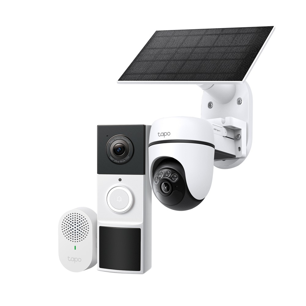 TP-Link Tapo D210C610KIT Smart Security Kit Video Doorbell and Camera 2K Solar Pan-and-Tilt White TP-Link Tapo D210C610KIT Smart Security Kit Video Doorbell and Camera 2K Solar Pan-and-Tilt White