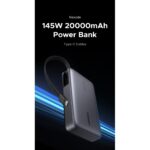 Ugreen 20000mAh Power Bank 145W with Built-in USB-C Cable Grey
