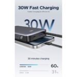 Ugreen 20000mAh Power Bank 30W 3 USB-C 1 USB-A with Built-in USB-C Cable Grey
