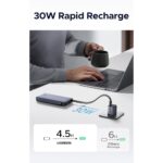 Ugreen 20000mAh Power Bank 30W 3 USB-C 1 USB-A with Built-in USB-C Cable Grey