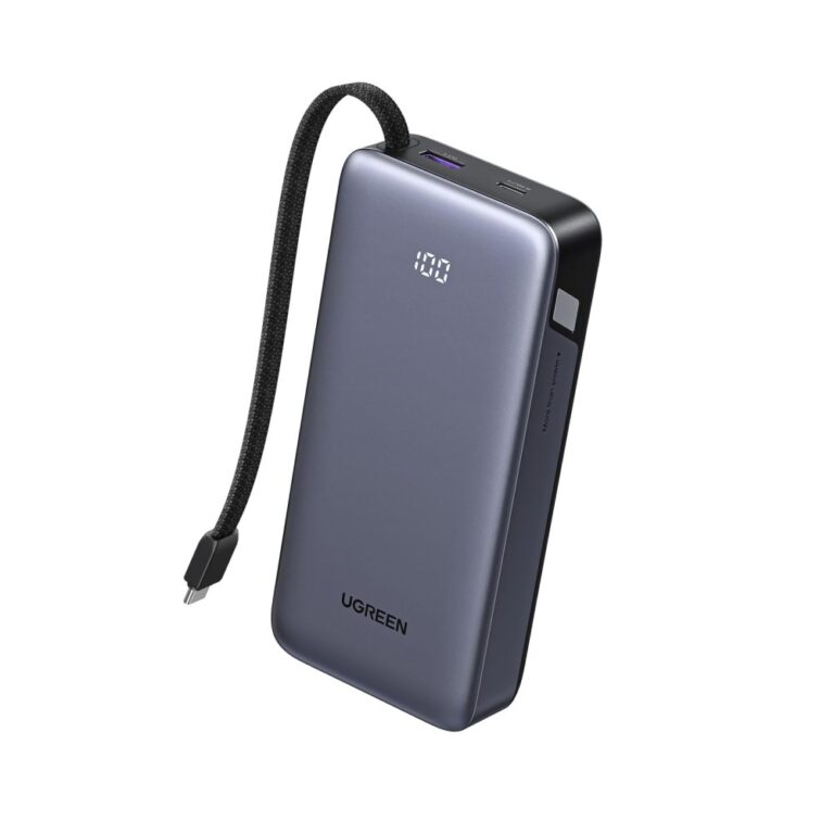 Ugreen 20000mAh Power Bank 30W 3 USB-C 1 USB-A with Built-in USB-C Cable Grey