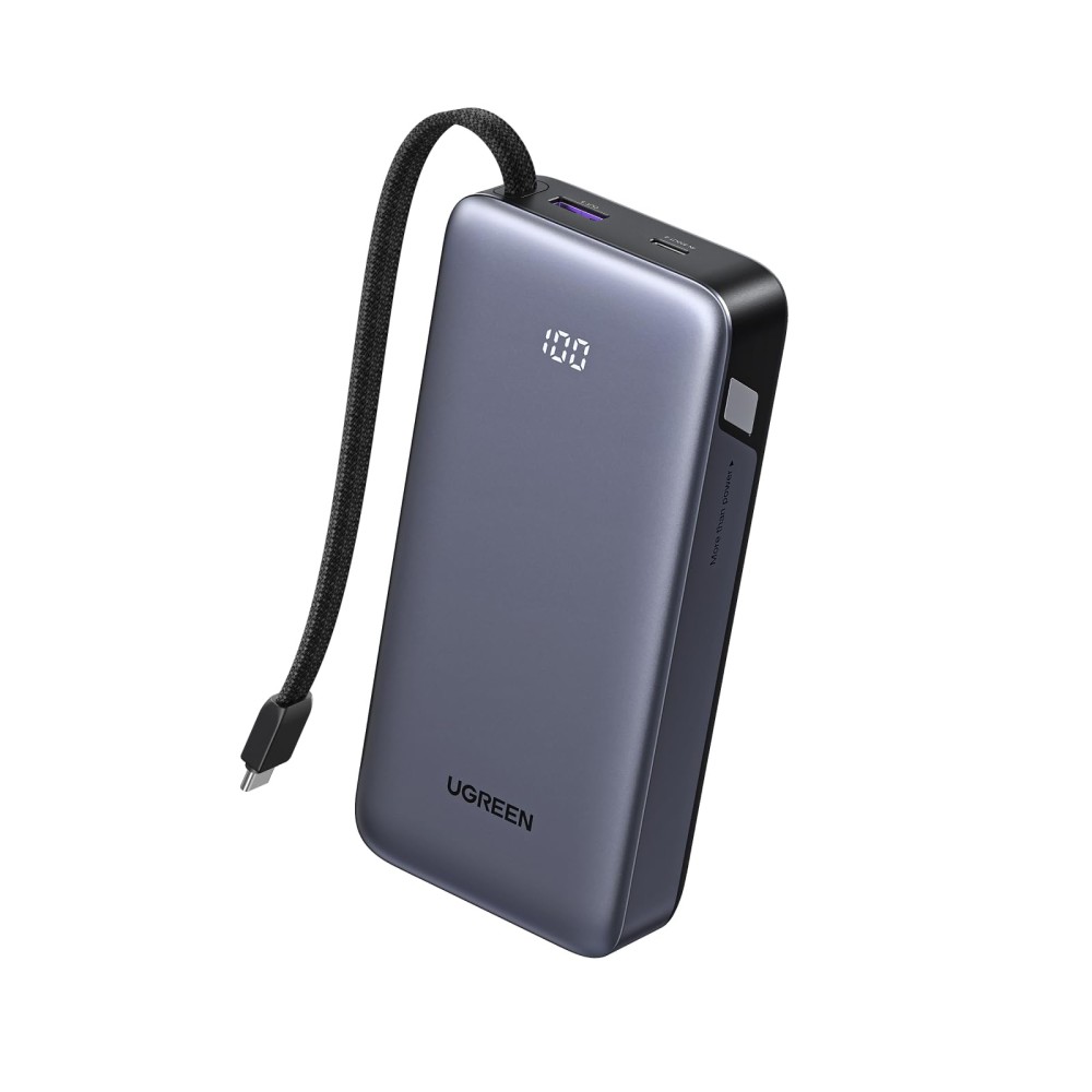 Ugreen 20000mAh Power Bank 30W 3 USB-C 1 USB-A with Built-in USB-C Cable Grey Ugreen 20000mAh Power Bank 30W 3 USB-C 1 USB-A with Built-in USB-C Cable Grey