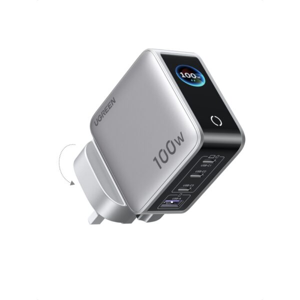 Ugreen Nexode Pro 100W GaN Charger with Smart Display 5 Port 3 USB-C 1 USB-A USB PD 3.0 Fast Charge Black
