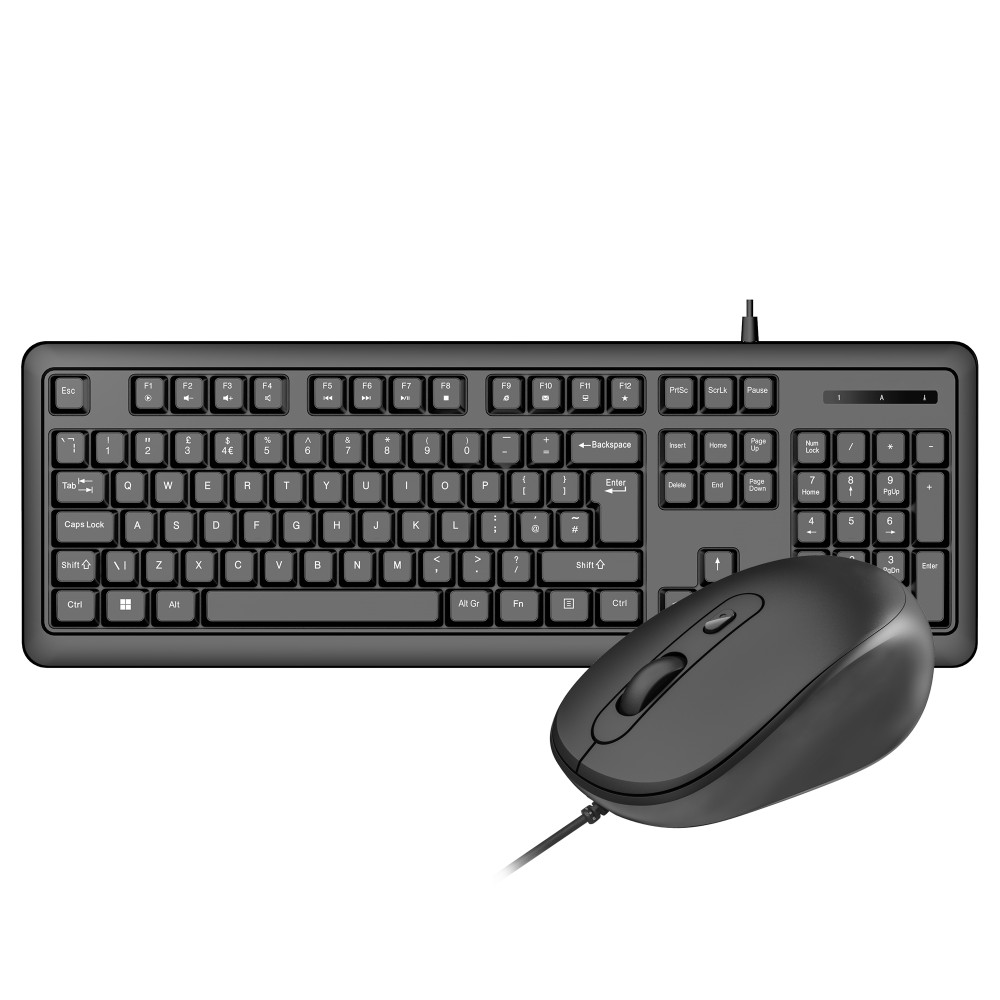 VIDA Corporate 2-in-1 Wired USB Full-size Keyboard and Mouse Kit Black UK QWERTY Membrane Switch 2400 DPI VIDA Corporate 2-in-1 Wired USB Full-size Keyboard and Mouse Kit Black UK QWERTY Membrane Switch 2400 DPI