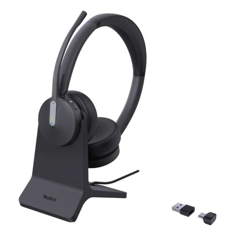 Yealink BH70 Dual Wireless Headset with Bluetooth 5.2 and USB-A Receiver, Boom Mic, Charging Stand, Black
