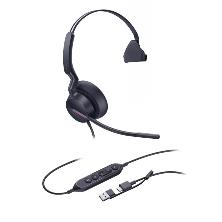 Yealink UH46 Wired USB-C USB-A Monaural Headset with Noise-Canceling Microphone Black
