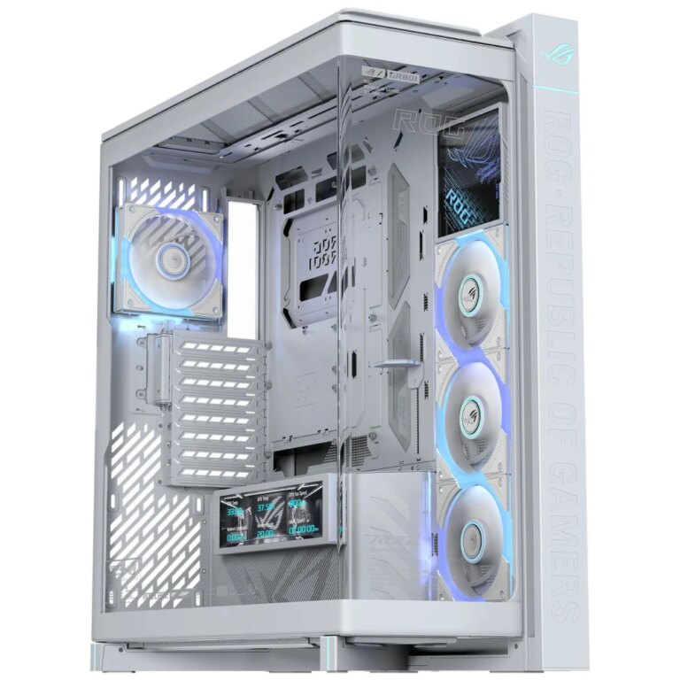 ASUS ROG Cronox GR801 Full Tower Gaming Case E-ATX Support 9.2" IPS Display ARGB Vertical GPU Mount Back Connect White