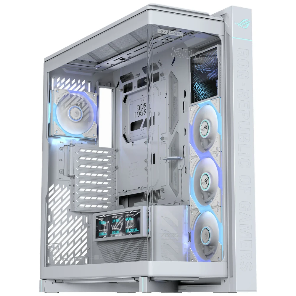 ASUS ROG Cronox GR801 Full Tower Gaming Case E-ATX Support 9.2" IPS Display ARGB Vertical GPU Mount Back Connect White ASUS ROG Cronox GR801 Full Tower Gaming Case E-ATX Support 9.2" IPS Display ARGB Vertical GPU Mount Back Connect White