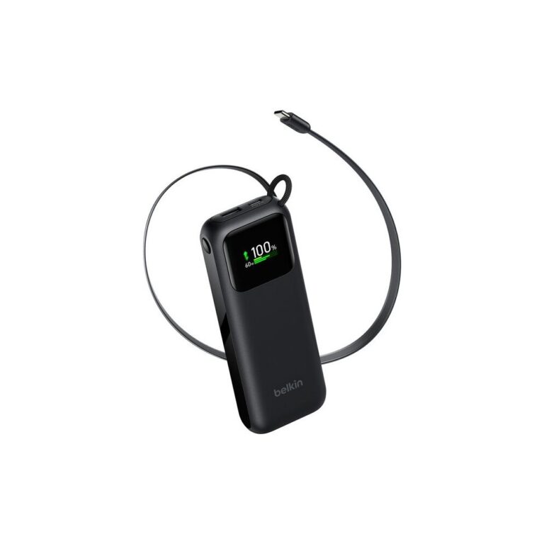 Belkin Power Bank 11000mAh with Retractable USB-C Cable 60W Fast Charging Built-in Display Black