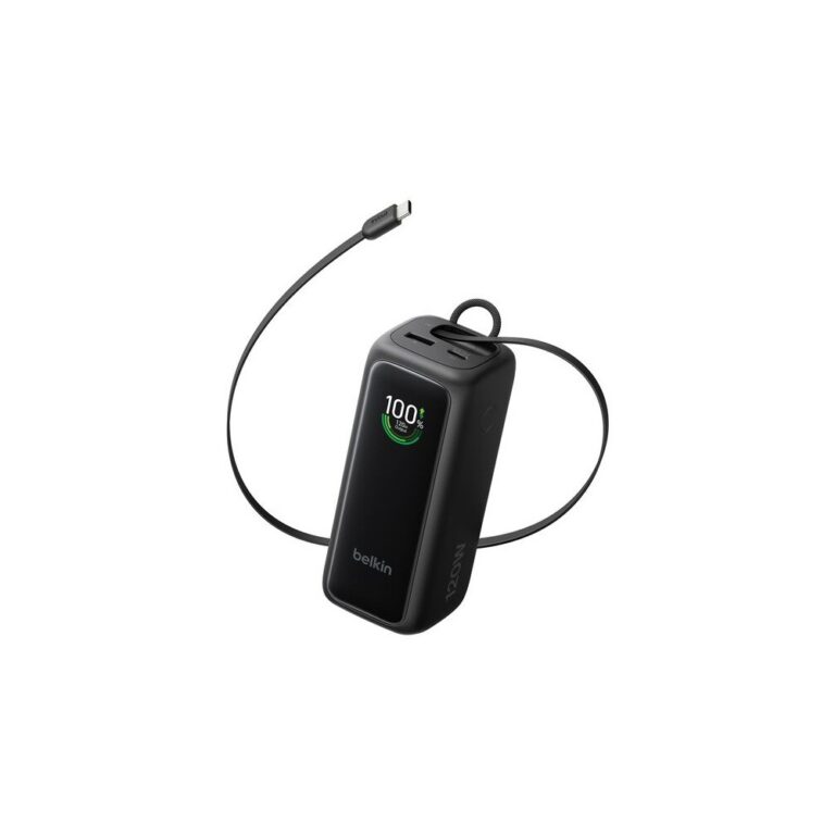 Belkin Power Bank 22000 mAh Black with Retractable USB-C Cable 120W Fast Charging Built-in Display 3 Device Output