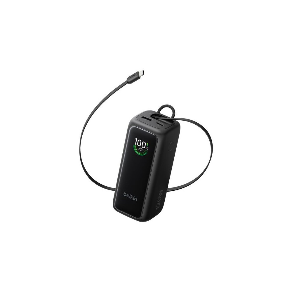 Belkin Power Bank 22000 mAh Black with Retractable USB-C Cable 120W Fast Charging Built-in Display 3 Device Output Belkin Power Bank 22000 mAh Black with Retractable USB-C Cable 120W Fast Charging Built-in Display 3 Device Output