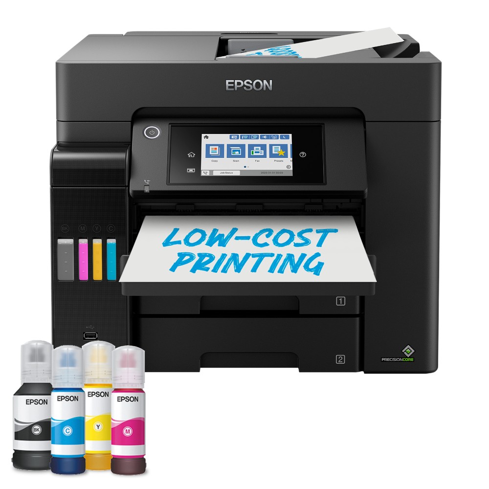 Epson EcoTank ET-5855 All-in-One Inkjet Printer Black Wi-Fi Ethernet Duplex Print Scan Copy Fax 25 ppm 4.29 Inch Touchscreen Epson EcoTank ET-5855 All-in-One Inkjet Printer Black Wi-Fi Ethernet Duplex Print Scan Copy Fax 25 ppm 4.29 Inch Touchscreen