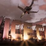 Official GTA 6 screenshot of the Vice City sign at sunset with a plane flying overhead