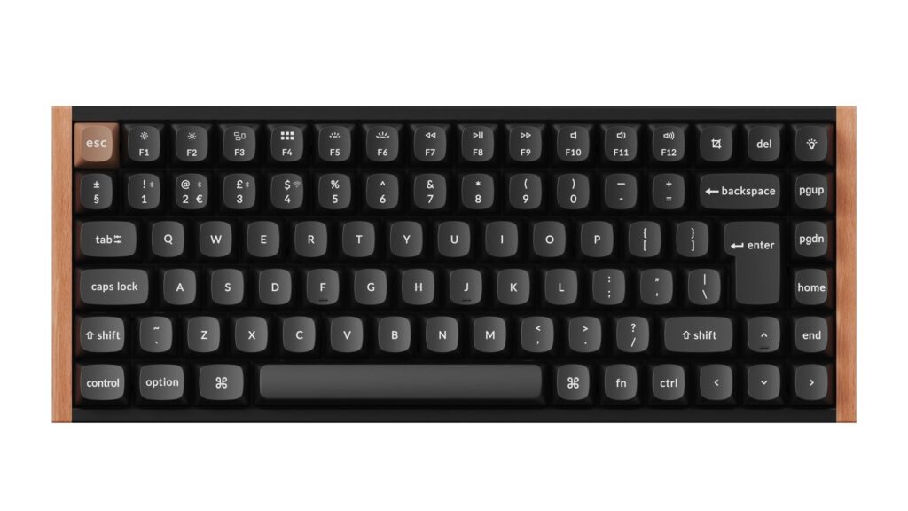Keychron K2 HE Special Edition in black with wood sides and the UK ISO layout