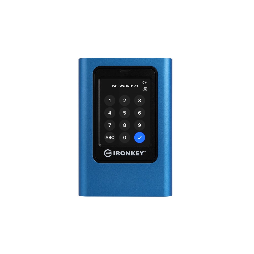 Kingston IronKey Vault Privacy 80 SSD 1.92TB USB 3.2 Gen 1 Type-C 256-bit AES Encryption Blue Touchscreen Kingston IronKey Vault Privacy 80 SSD 1.92TB USB 3.2 Gen 1 Type-C 256-bit AES Encryption Blue Touchscreen