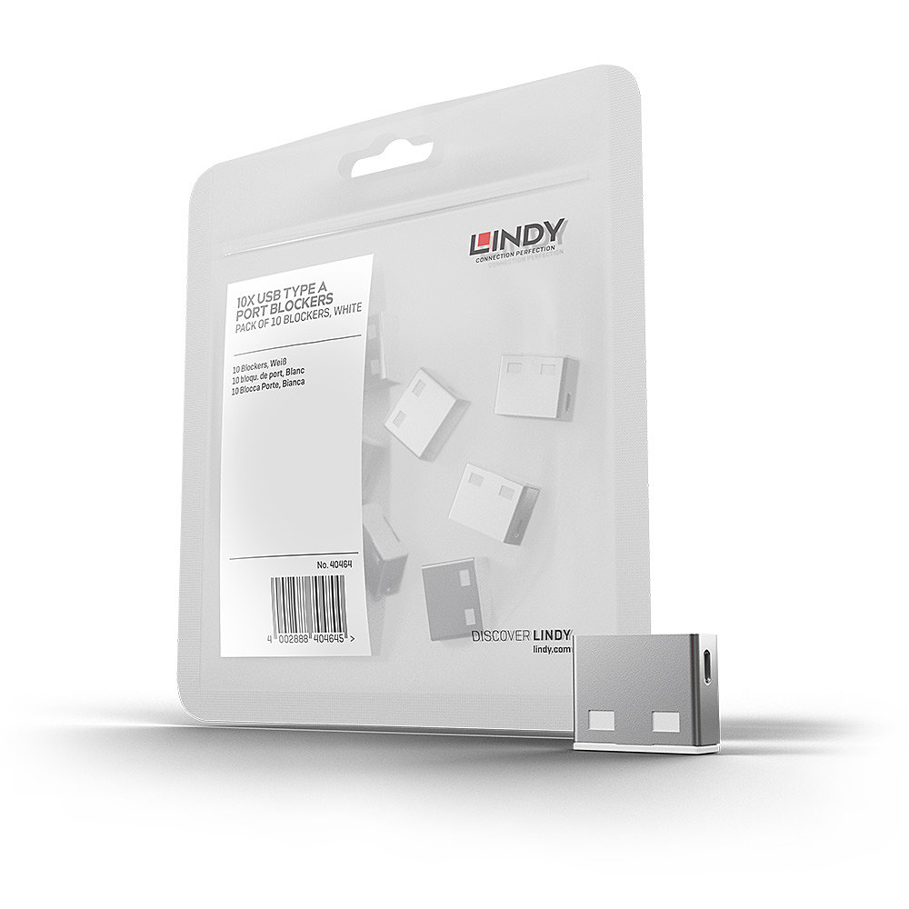 Lindy USB Port Blocker USB Type-A Pack of 10 White Without Key ABS Plastic Lindy USB Port Blocker USB Type-A Pack of 10 White Without Key ABS Plastic