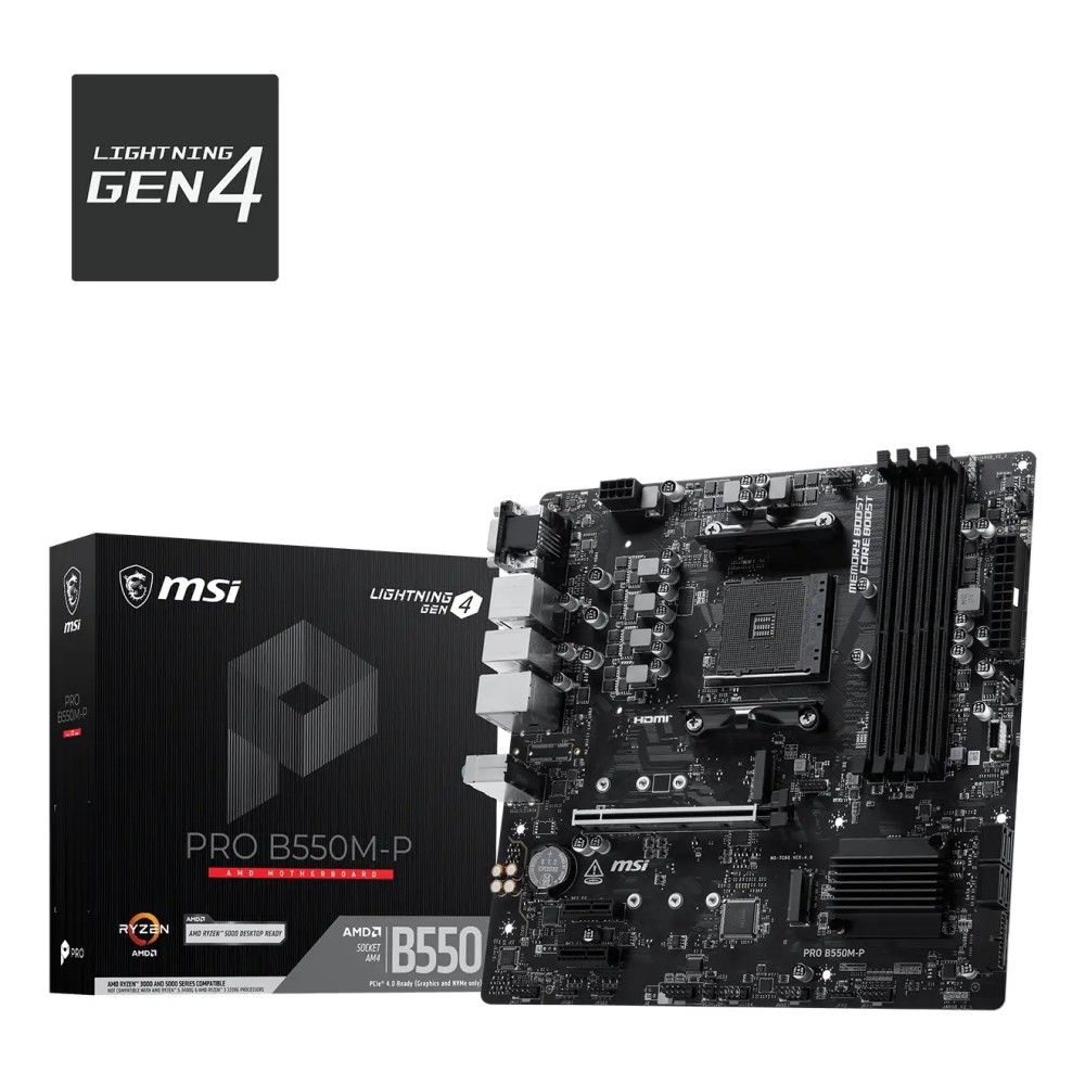 MSI PRO B550M-P Motherboard AM4 Socket AMD B550 Chipset ATX DDR4 PCIe 4.0 M.2 USB-C MSI PRO B550M-P Motherboard AM4 Socket AMD B550 Chipset ATX DDR4 PCIe 4.0 M.2 USB-C