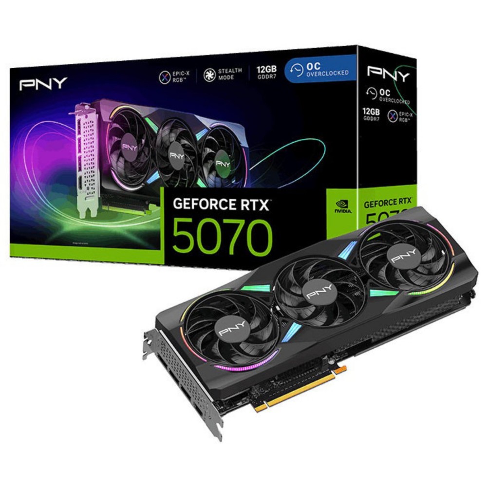 PNY NVIDIA GeForce RTX 5070 ARGB EPIC-X RGB OC Graphics Card 12GB GDDR7 PNY NVIDIA GeForce RTX 5070 ARGB EPIC-X RGB OC Graphics Card 12GB GDDR7