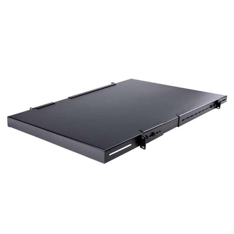 StarTech.com 1U 4-Post Adjustable Server Rack Shelf Black Steel 150kg Capacity 19.5 to 38in Depth