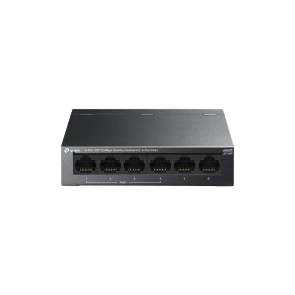 TP-Link LS106P Unmanaged 6 Port 10/100 Fast Ethernet Switch 4 PoE+ Ports 65W Budget Desktop Black