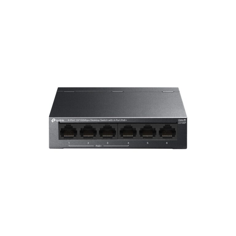 TP-Link LS106P Unmanaged 6 Port 10/100 Fast Ethernet Switch 4 PoE+ Ports 65W Budget Desktop Black