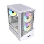 VIDA Spire M Micro Tower Gaming PC Case Micro ATX ITX Support with 3 ARGB Fans and Tempered Glass Side Window White