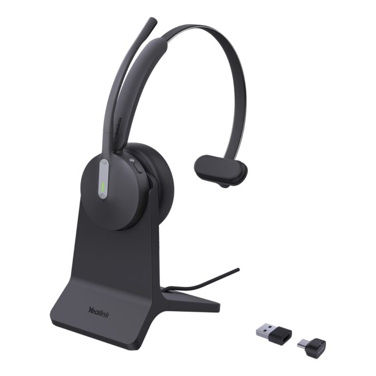 Yealink BH70 Monaural Headset Wireless Bluetooth 5.2 USB-C/A Teams Noise Cancelling Mic with Stand Black