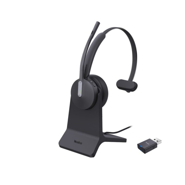 Yealink WH64 Hybrid Monaural Headset with Charging Stand Wireless DECT Bluetooth 5.2 Black
